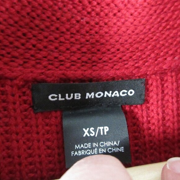 Club Monaco Womens Knit Sweater XS Red Merino Wool Ruffle Boxy Luxury Chunky 456 - Picture 3 of 10